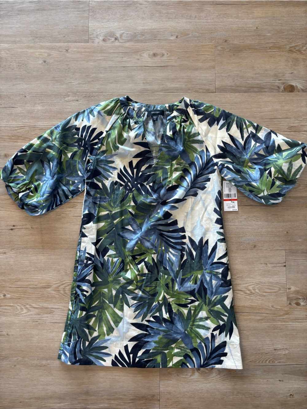 Karen Kane Blue & Green Tropical Leaf Dress